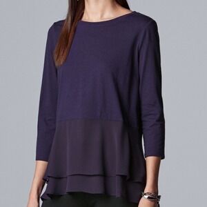 Simply Vera Vera Wang Flowy Purple Blouse Layered Ruffles  | Size M
